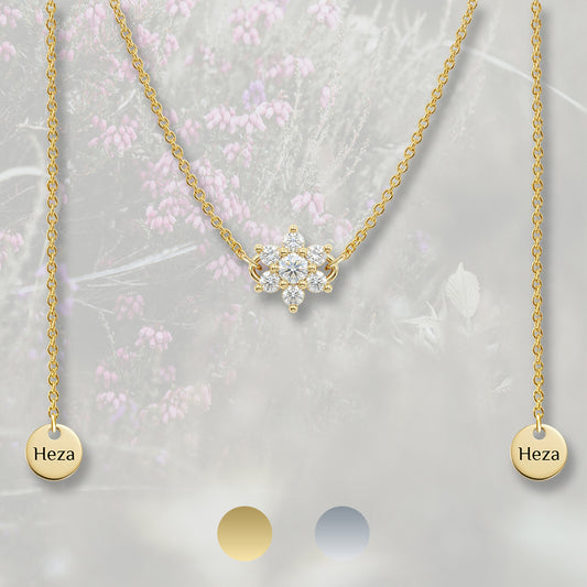 Catena per il viso con centrale a fiore in Zirconia Cubica e tag finali, placcata in oro 18k o platino