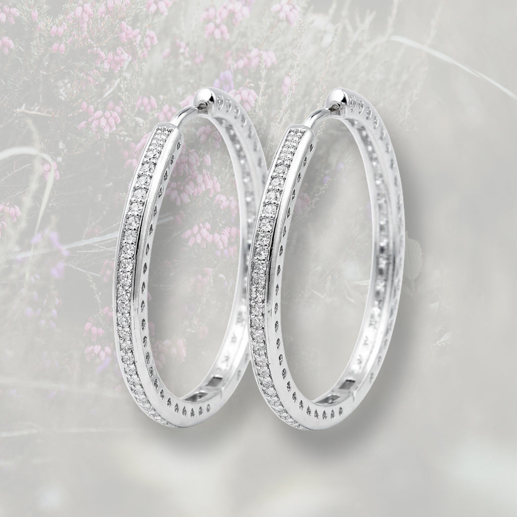Orecchini a cerchio grandi placcati in platino con Zirconia Cubica