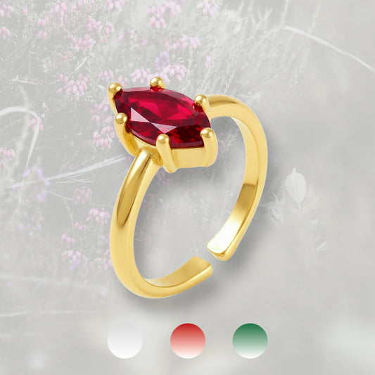 Anello solitario con centrale di Zirconia Cubica taglio marquise, placcato oro 18k