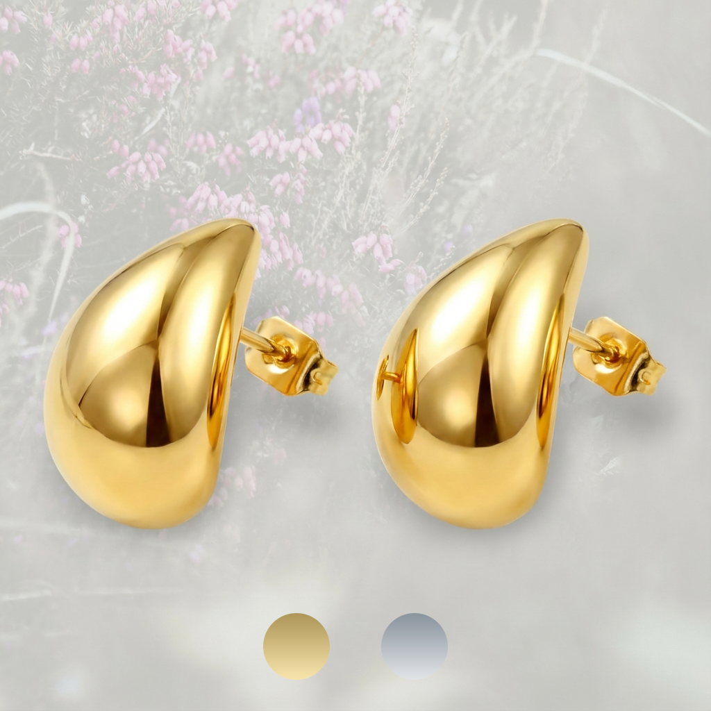 Orecchini a bottone a goccia, placcati in oro 18k o platino