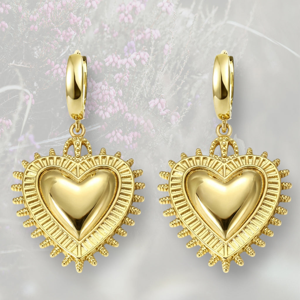 Orecchini a cerchietto con Cuore Sacro / Ex Voto pententi placcati in oro 18k