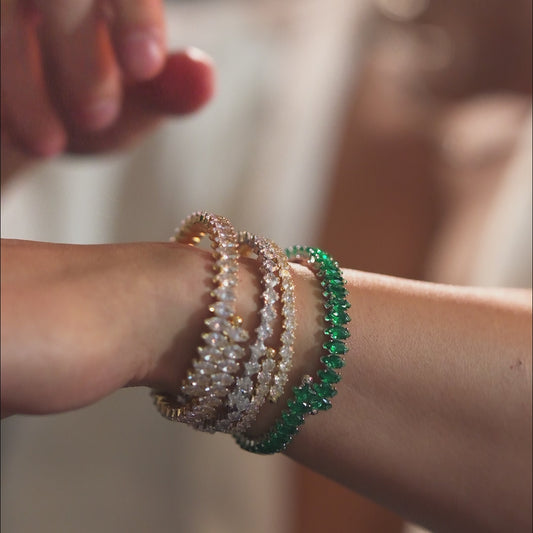 Bracciale tennis a molla con Zirconia Cubica taglio marquise, placcato in oro 18k o platino