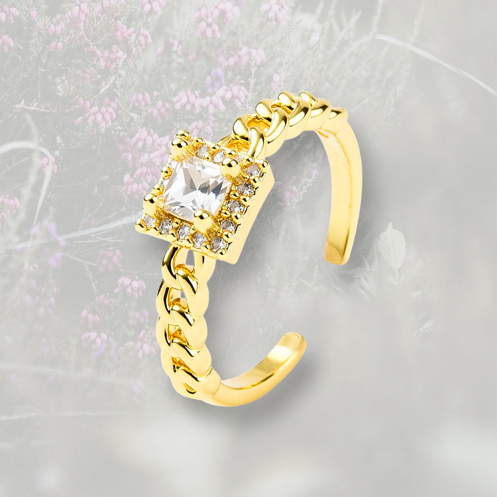Fedina groumette con centrale di Zirconia Cubica taglio princess, placcato in oro 18k