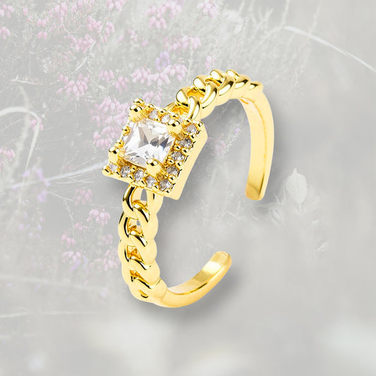Fedina groumette con centrale di Zirconia Cubica taglio princess, placcato in oro 18k
